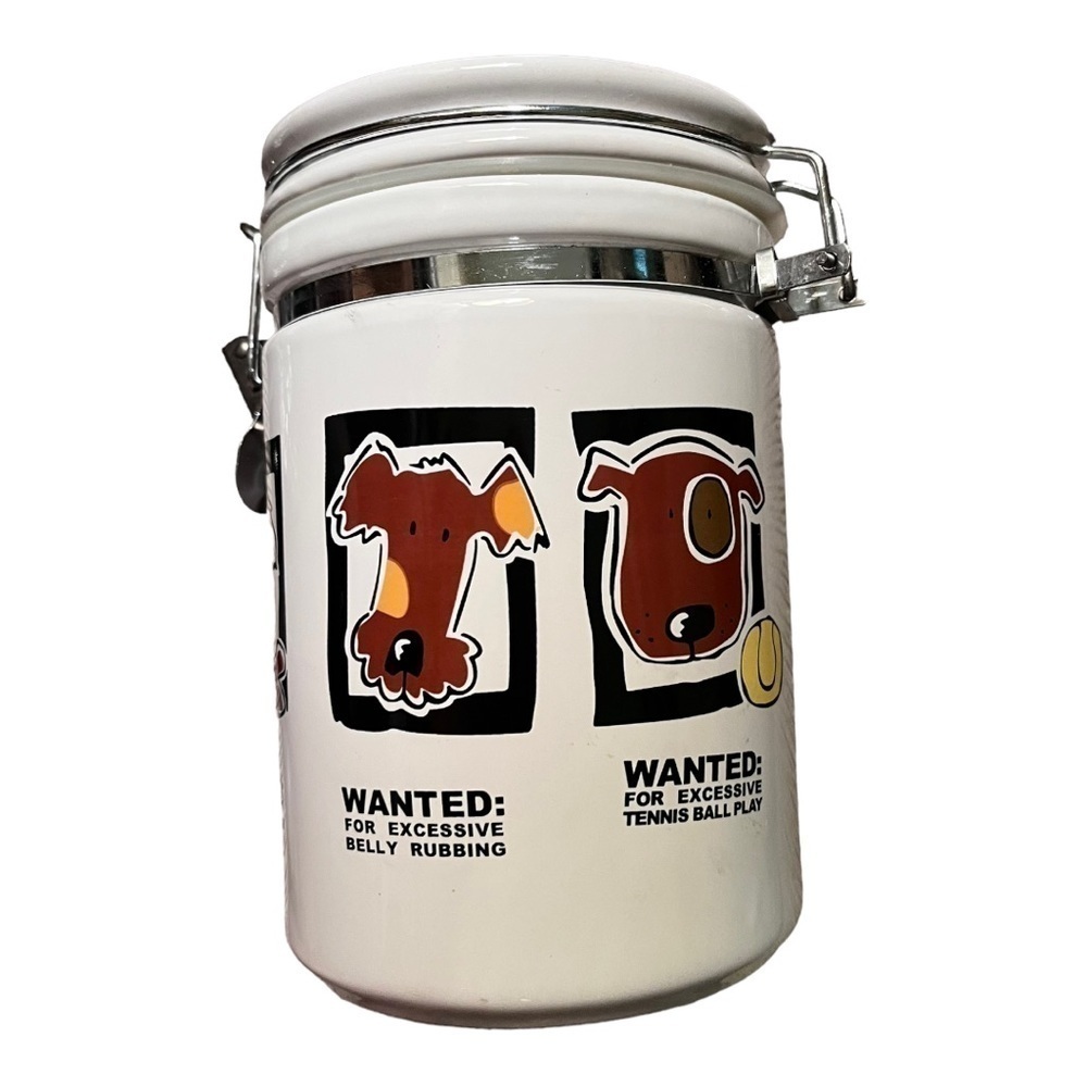 Mug shots Dog treat canister flip lid with latch ceramic